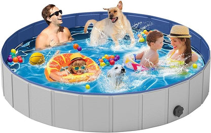 Dog Pool for Large Dogs,Foldable Plastic Pool for Dogs Slip-Resistant (XL - 87'' x 16'')