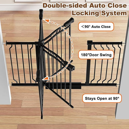29.5-43.7" Wide Baby Gate for Stairs No Drilling, 30" Tall Metal Pet Baby Safety Gates with Expansion Kit, Press Mounted Pet Gate Indoor for Kids, Walk Through Dog Gates for Doorways, Black