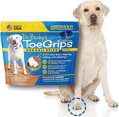 Dr Buzby's XXXLarge ToeGrips for Dogs - Instant Traction on Wood/Hardwood Floors - Anti Slip Relief - Grippers for Senior Dogs - Stop Sliding Instantly - Rubber Nails for Paws - 1 Pack (20 Grips)