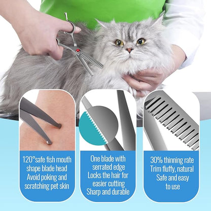 4.5" Dog Grooming Scissors - 2pcs Curved Scissors & Thinning Shears for Small Dog, Cat Face & Paws - Japan 440C (2Kit)