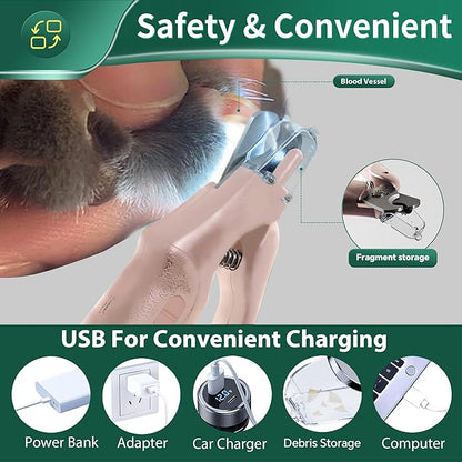 2 in 1 Cat Nail Clippers & Dog Nail Clippers Trimmers for Large Medium Small Dogs Cats Claw Trimmer Quick Sensor and Safety Guard USB Rechargeable with 2 LED Lights Dogs Nail Trimmer