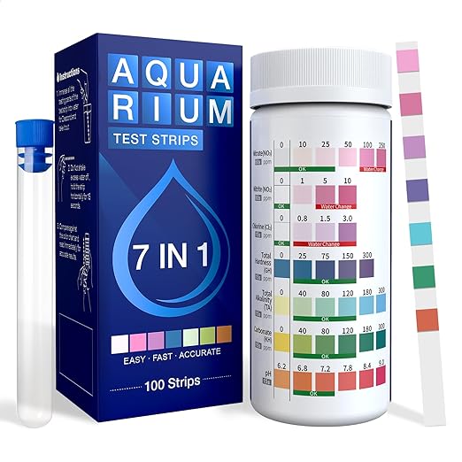 Aquarium Test Strips 7 in 1 for Freshwater 100 Strips Fish Tank Water Testing Kit for Aquarium Pond -Testing Nitrate Nitrite Hardness Chlorine pH Carbonate Alkalinity Accurate