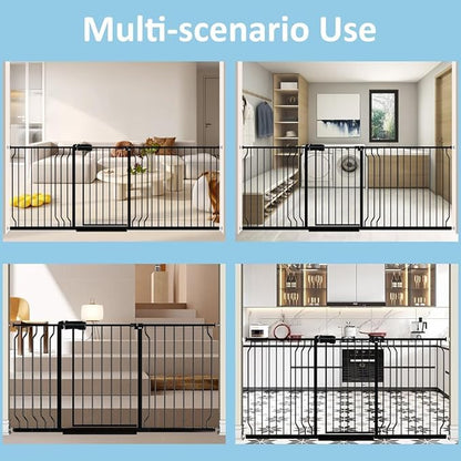 62.2"-71.65" Extra Wide Auto Closing Baby Safety Gate for Stairs & Doorways, Pressure Mounted No Drill Pet Gate with Walk-Through Door - Heavy Duty Childproof Gate for Toddlers, Kids, Dogs (Black)