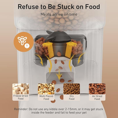 7L/29 Cups Automatic Dog Feeder, 5G WiFi Auto Cat Feeder with Desiccant Bag, Cat Food Dispenser, App Remote Feeding, Stainless Steel Bowl, Dual Power Supply, Ideal for 2-15mm Dry Food