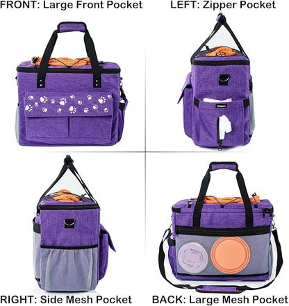 Dog Travel Bag, Airline Approved Dogs Bags for Traveling, 2 Dog 's Food Travel Container and Collapsible Bowls, Weekend Pet Travel Bags (X-Large)