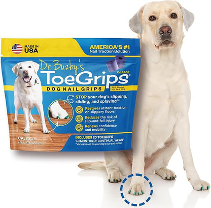 Dr Buzby's XLarge ToeGrips for Dogs - Instant Traction on Wood/Hardwood Floors - Anti Slip Relief - Grippers for Senior Dogs - Stop Sliding Instantly - Rubber Nails for Paws - 1 Pack (20 Grips)