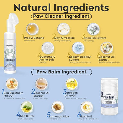 Dog Paw Care Kit- 2 Packs Cleaner for Dogs Large Medium Small XL Breed-Dog Paw Balm for Heals - Repairs & Restores Dry - Cracked Paws & Nose Protector for Pet Foot Washer Care