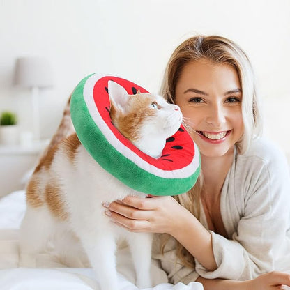 2 Pcs Adjustable Cat Cone Collar Soft Small Cute Cat Recovery Donut Collar After Surgery Orange Watermelon Elizabethan Kitten Neck Cones for Small Dogs Pet, Fruits Shaped, Under 7 lbs