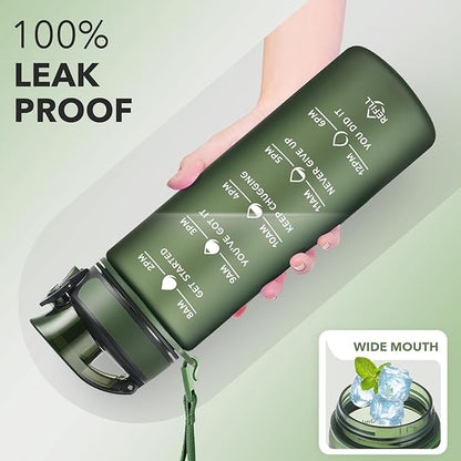 Enerbone Water Bottle, Leakproof BPA & Toxic Free, Motivational Water Bottle with Times to Drink and Straw, Fitness Sports Water Bottle with Strap for Office, Gym, Outdoor Sports