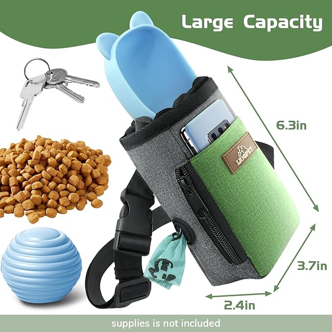 Dog Treat Pouch Training Behavior Aid, Dog Treat Training Bag for Dog Walks Outdoor Activities Travel, Built-in Poop Bag Dispenser 3 Ways to Wear