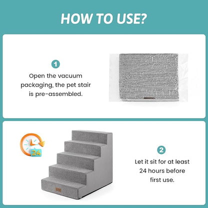 Dog Stairs for Small Dogs, 5 Tier Wider Pet Stairs for High Beds, 23.6" H Non-Slip Dog Steps for Old Cats, Puppies, Small Medium Dogs, 29.5x19.7x23.6 inch, Grey