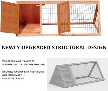 A-Frame Quail Coop,Wooden Quail Cage Indoor Outdoor,Triangle Rabbit Hutch with 2 Doors & Ventilating Wire for Small Animals,Sold by XilishppEcxEco (Ntural Wood)