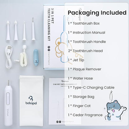Dog Tooth Brushing Kit,3-in-1 Dog Teeth Cleaning Tools,Ultrasonic Electric Toothbrush & Plaque Remover for Dogs with Water Flosser for Teeth,2 Modes & 3 Intensity Levels,IPX7,1100mAh Battery