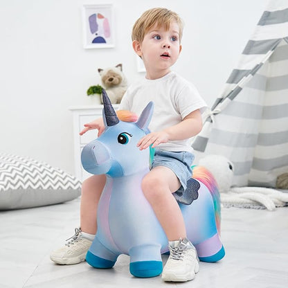 EVERICH TOY Unicorn Bouncy Horses Inflatable Plush Hopping Toy Bouncing Hopper Animals for Toddlers,Outdoor&Indoor Bouncy Animals for Toddlers,Gift for 18 Months 2 3 4 Year Old (W/Pump)
