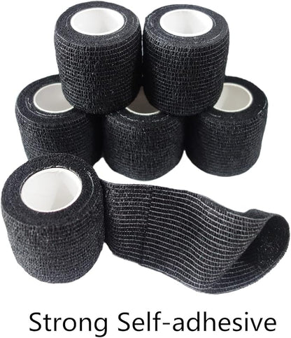 6 Pack 2" x 5 Yards Self Adhesive Bandage Wrap Breathable Cohesive Vet Wrap for Pets, Elastic Self-Adherent Tape for Sports, Wrist, Ankle (Black)