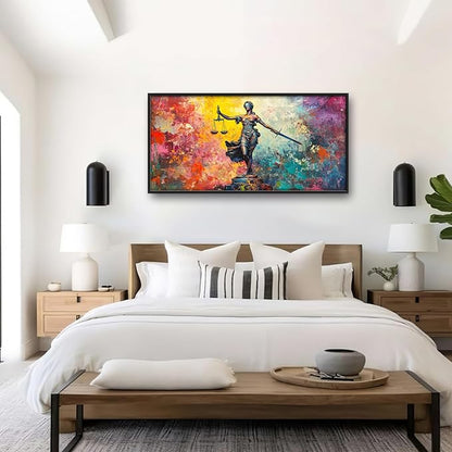 Extra Large Lady Justice Framed Wall Art for Living Room,Oversized Scales of Justice Pictures Wall Decor,Abstract Colorful Canvas Print Painting Modern Artwork Bedroom Office Bathroom 60L" x 30W"