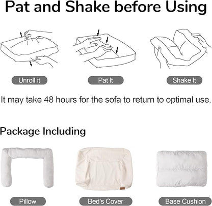 FUKUMARU Dog Couch Bed, Corduroy Cozy Cat Bed for Indoor Cats with Washable Cover, Supportive Waterproof Dog Beds Sofa for Small Dogs and Large Cats Cute, 28inch, Medium, Light Grey