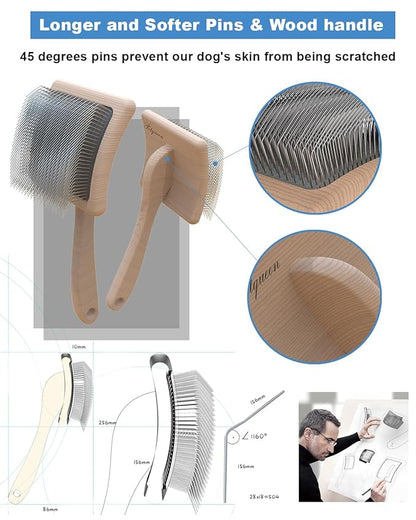 Dog Slicker Brush for Large Dogs, Professional Doodles Brush for Poodles, Goldendoodles and Labradoodles - Easy to Remove Tangles, Mats and Fluff - 3.8"x3.2" Head, 8" Wood Body