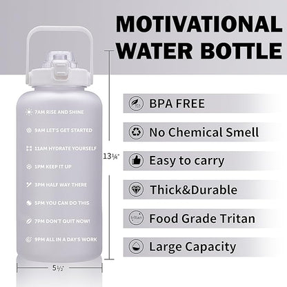 64oz,100oz,128oz Large Motivational Water Bottle with Time Marker, Leakproof & BPA Free Half Gallon Big Water Bottle with Straw Handle Tritan Frosted Water Jug for Gym,Fitness,Outdoor Sports