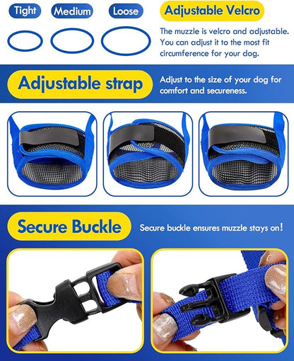 Dog Muzzle, Soft Air Mesh Muzzle for Small Medium Large Dogs Anti Biting Barking Chewing, Breathable Drinkable Adjustable Loop Pets Muzzle for German Shepherd Husky Labrador Retriever (Blue,S)