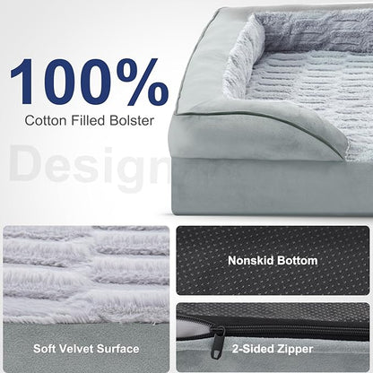 FURTIME Orthopedic Dog Bed for Extra Large Dogs - XL Plus Waterproof Dog Sofa Beds, Supportive Foam Pet Couch Bed with Removable Washable Cover, Waterproof Lining and Nonskid Bottom, Light Grey