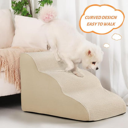 3-Step Dog Ramp and Stairs for Sofa and Chair - Non-Slip Sturdy Pet Steps for Small Dogs and Cats,15.7" H,Beige