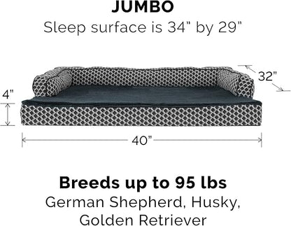 Furhaven Memory Foam Dog Bed for Large Dogs w/ Removable Bolsters & Washable Cover, For Dogs Up to 95 lbs - Plush & Woven Decor Comfy Couch Sofa - Diamond Gray, Jumbo/XL