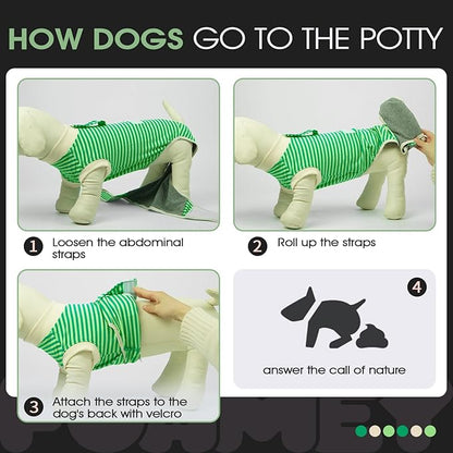 FUAMEY Dog Recovery Suit Male,Dogs Surgery Neuter Suits Puppy Spay Shirts for Female Protect Dog's Skin Anti Licking Abdominal Wounds Doggie Onesie Pet Bodysuit Alternative to Cone Green Stripes XXL