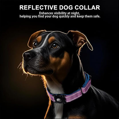 Airtag Dog Collar with Martingale Design, IP68 Waterproof Air Tag Collar Holder, Adjustable Reflective Soft Padded Nylon Dog Collar for Large Medium Small Dogs