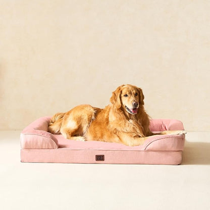 EHEYCIGA Orthopedic Dog Beds for Extra Large Dogs, Waterproof Memory Foam XXL Dog Bed with Sides, Non-Slip Bottom and Egg-Crate Foam Big Pet Couch Bed with Washable Removable Cover, Dusty Pink