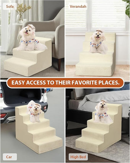 Dog Stairs for Small Dogs,17.5" H,4-Step Dog Steps for High Bed Couch and Sofa,Pet Stairs for Dogs and Cats Climbing with Non-Slip Bottom and Washable Cover,Beige