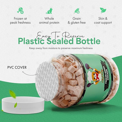 Freeze-Dried Chicken Treats for Cats & Dogs – 100% Human Grade, Single Ingredient, High-Protein, Healthy Snack – No Additives or Preservatives – 3.5oz - Inspected & Tested in USA