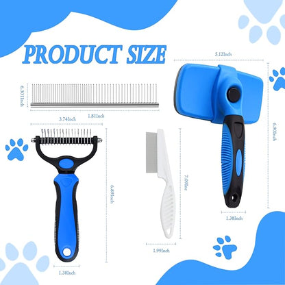 4 in 1 Cat Grooming Brush Self Cleaning Slicker Brush Dematting Tool for Dogs & Cats Haired Pets Skin Friendly, Deshedding Tool, Suitable for Pet Supplies Accessories, Blue