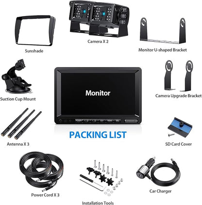 1080P FHD Digital Wireless Backup Camera System Kit for RV/Truck/Trailer/Van/Bus,Night Vision,7inch HD LCD Monitor,IP69 Waterproof Rear View Camera No Interference Record-HW02-M