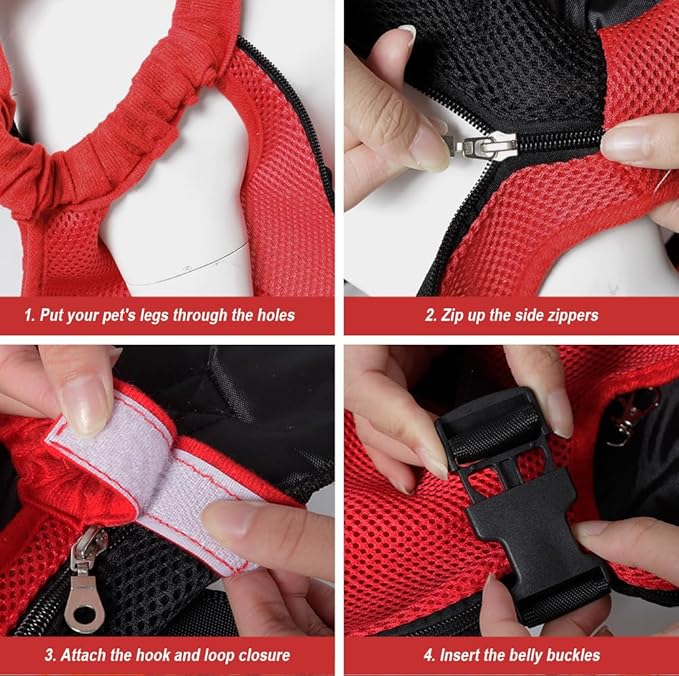 FEimaX Dog Carrier Backpack Pet Legs Out Front Cat Travel Bag, Adjustable Puppy Backpacks Carriers Hands-Free for Small Medium Dogs Cats Hiking Traveling Camping Daily Walking (Small, Red)