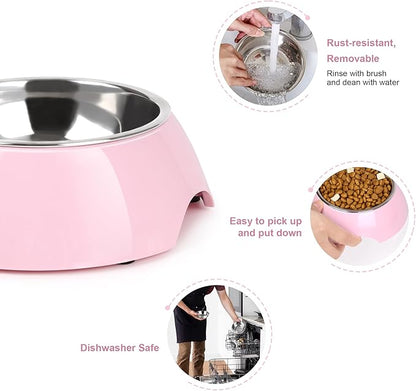 Elevated Dog Bowls Set - Non-Slip Raised Pet Feeder with Medium (10 oz) & Large (20 oz) Stainless Steel Bowls - Includes Durable Resin Stand for Puppies, Adult Dogs & Cats - Pink