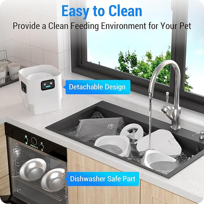 5G WiFi Automatic Cat Feeder with Two HD Camera: 7L Automatic Dog Feeder with Night Vision, Auto Cat Food Dispenser for Multiple Pet, Detachable for Easy Cleaning - 29 Cup