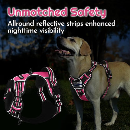 Eagloo Dog Harness Small Sized, Easy Wearing with 3 Buckles, Adjustable No Pull Pet Harness with 2 Rings for Walking, No Chock Reflective Soft Padded Vest with Control Handle, Pink & Black, S