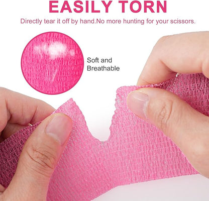 24 Pack Pink Self Adhesive Bandage Wrap, 2” x 5 Yards Cohesive Vet Wrap Elastic Athletic Tape Grip Tape Sports Tape for Ankle, Wrist Sprains, Medical, Pet First Aid (Pink, 2 Inch)