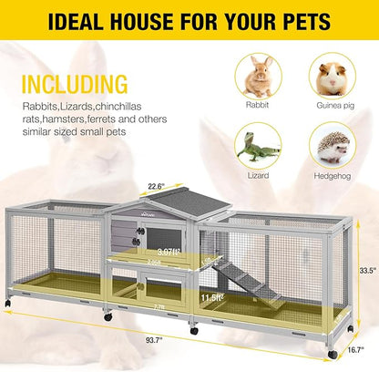 Aivituvin Rabbit Hutch Large 2-Story Bunny Cage Indoor Outdoor on Wheels Bunny House with Run,Pull-Out Tray
