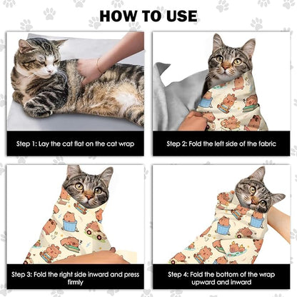 27.6"Cat Grooming Wrap, Self Adhesive Cat Wrap for Cutting Nails, Anti-Escape Calming Cat Swaddle Wrap for Medicine Ear Cleaning, Anti-Scratch Cats Burrito Restraint Blanket, Multifunctional Pet Tool