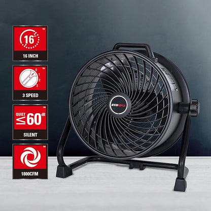 16 Inch High Velocity Industrial Fan Portable Heavy Duty Drum Metal Shop Fan with 3-Speed 360° Tilting, Floor Fans for Warehouse Workshop Garage, ETL Listed, EMF101618D