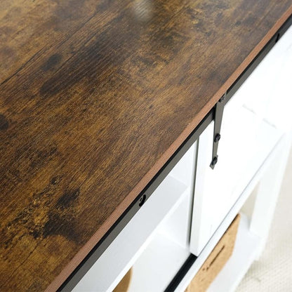 Entryway Table with Storage, Farmhouse Buffet Cabinet Coffee Bar Kitchen Island with Sliding Barn Doors & Shelves, Console Table for Kitchen, Dining Room, Living Room, White