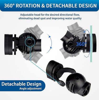 FREESEA Aquarium Powerhead Wave Maker: 1050 GPH Circulation Wavemaker Pump - 360° Adjustable Power Head with Magnetic Suction for 1-55 Gallon Fish Tank | Saltwater | Freshwater