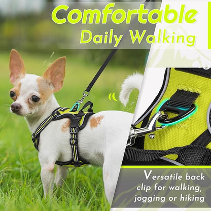 Eagloo Small Dog Harness No Pull, Service Vest with Reflective Strips and Control Handle, Adjustable and Comfortable for Walking, No Choke Pet Harness with 2 Metal Rings, Green, XS