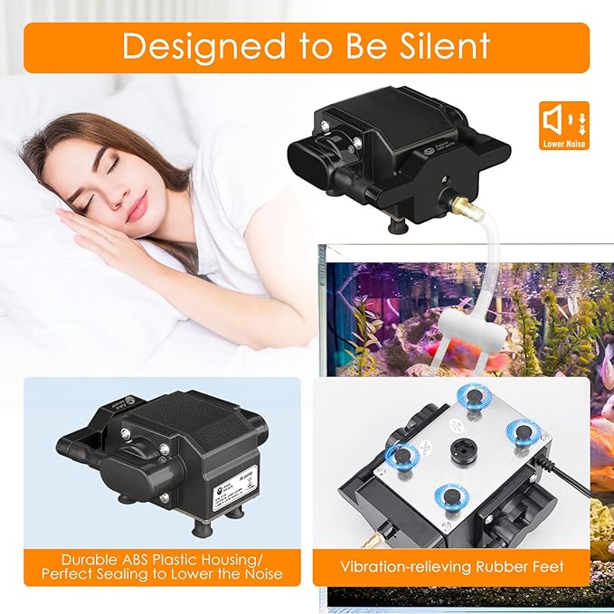 AquaMiracle 6/8/16W Quiet Fish Tank Air Pump 200/317/475GPH High Pressure Aquarium Air Pump Commercial Air Pump Pond Aerator Bubbler Hydroponics Air Pump