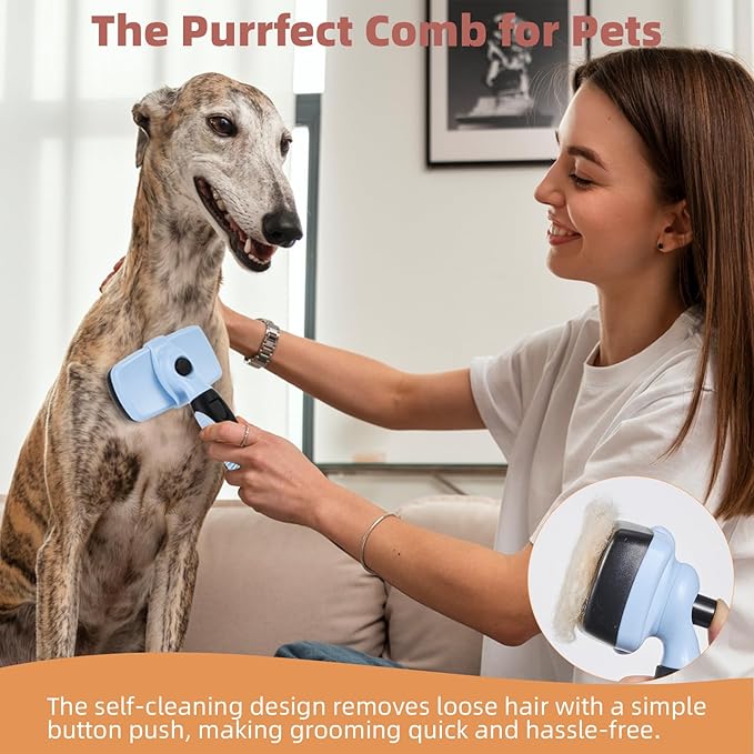 3PCS Cat & Dog Brush Set: Slicker & Deshedding Brush, Dematting Comb, and Bath Brush – Premium Grooming Tools for Shedding & Tangle-Free Fur (blue)