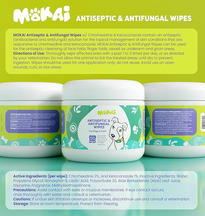 Antiseptic Wipes for Dogs Cats and Horses | Dog Chlorhexidine Wipes with Ketoconazole Dermatological Pads Hot Spots Itchy Paws Skin Rashes