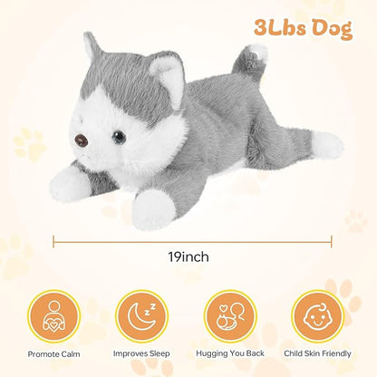 19Inch 3 Pounds Dog Weighted Stuffed Animals, Cute Realistic Puppy Stuffed Animal, Sensory Comfort Plush Throw Pillow Toy, Dog Plush Gift for Adults Kids Youth