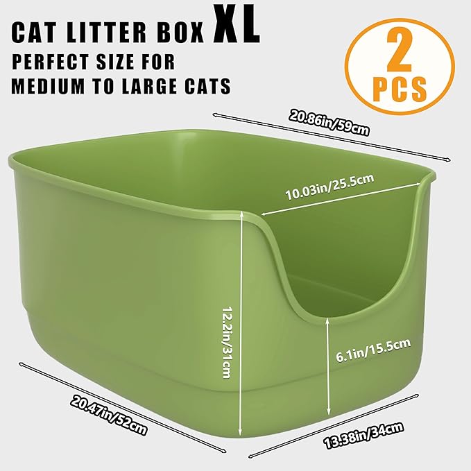 Gefryco Jumbo Cat Litter Box with High Sides, Extra Large for Muti Cats Open Big Cat Litter Box Anti-Splashing, High Wall Litter Tray for Indoor Medium and Large Cats(2Pack)